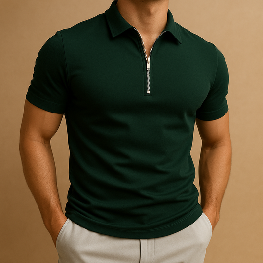 Men's Lightweight Zip Polo Shirt | Smart Casual Slim Fit