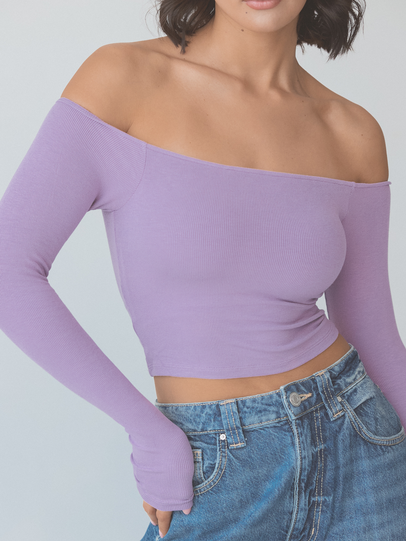 Women's Ribbed Off-Shoulder Long Sleeve Top | Chic Everyday Style