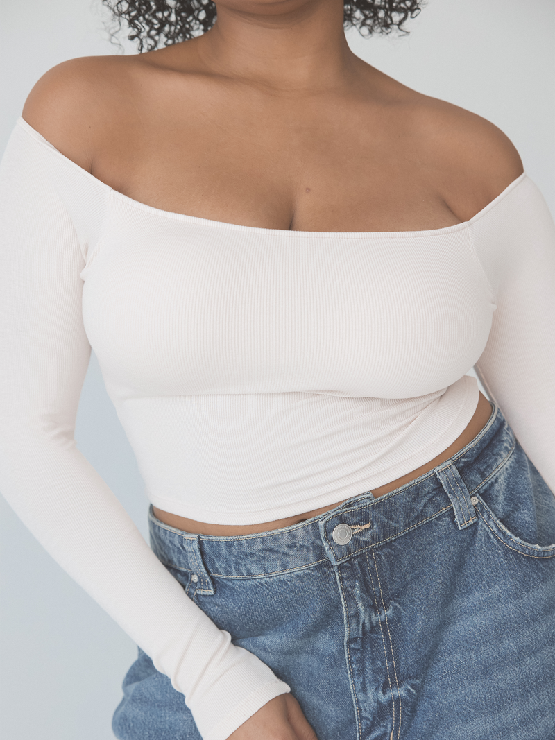 Women's Ribbed Off-Shoulder Long Sleeve Top | Chic Everyday Style