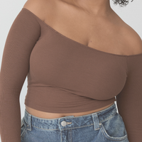 Women's Ribbed Off-Shoulder Long Sleeve Top | Chic Everyday Style