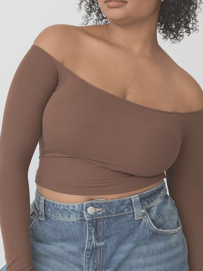 Women's Ribbed Off-Shoulder Long Sleeve Top | Chic Everyday Style