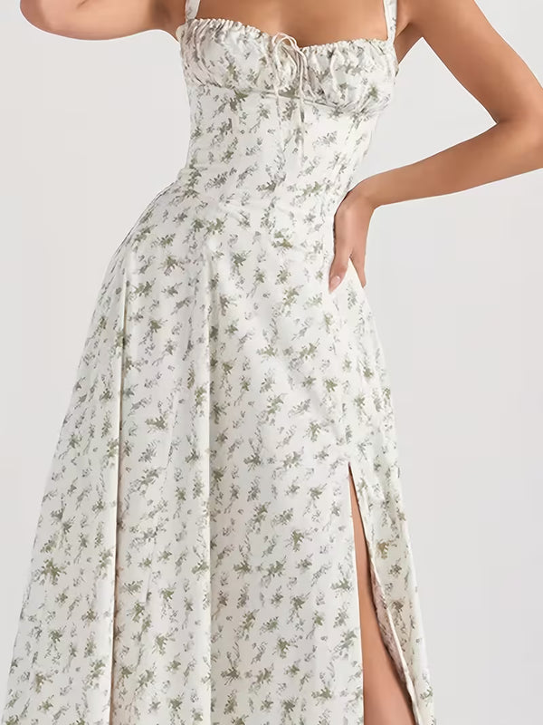 Women's Floral Midi Dress | Elegant Spaghetti Strap Summer Dress