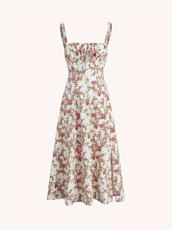 Women's Floral Midi Dress | Elegant Spaghetti Strap Summer Dress