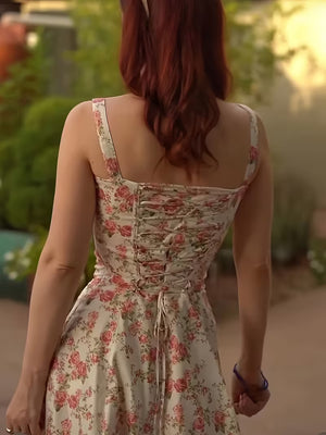 Women's Floral Midi Dress | Elegant Spaghetti Strap Summer Dress