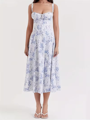 Women's Floral Midi Dress | Elegant Spaghetti Strap Summer Dress