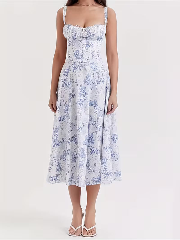 Women's Floral Midi Dress | Elegant Spaghetti Strap Summer Dress