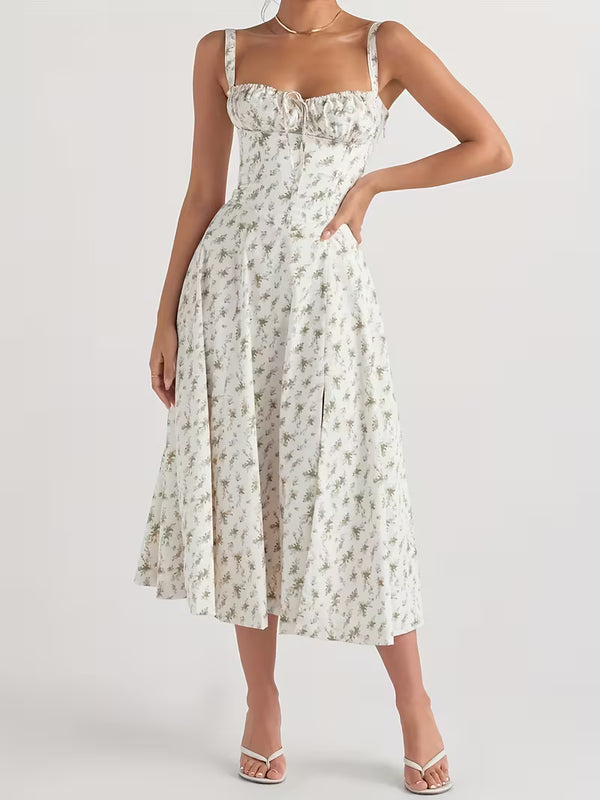 Women's Floral Midi Dress | Elegant Spaghetti Strap Summer Dress