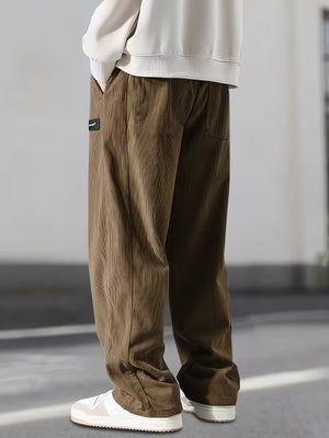 Men's Relaxed Fit Corduroy Trousers | Drawstring Straight-Leg Casual Pants