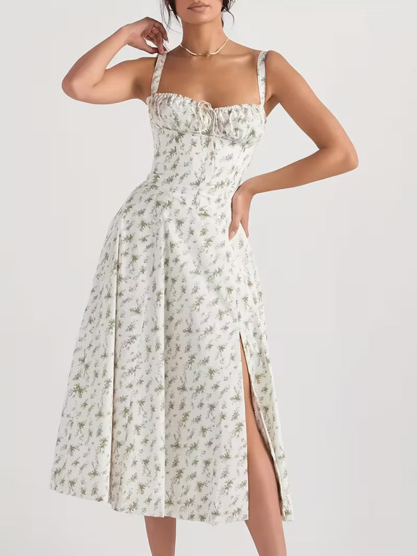 Women's Floral Midi Dress | Elegant Spaghetti Strap Summer Dress