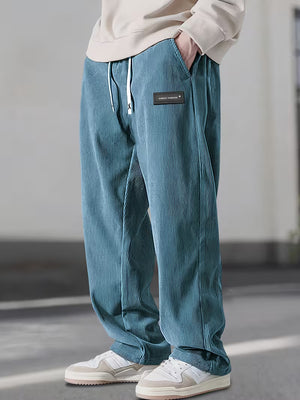 Men's Relaxed Fit Corduroy Trousers | Drawstring Straight-Leg Casual Pants