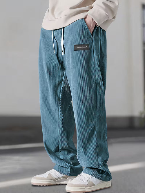 Men's Relaxed Fit Corduroy Trousers | Drawstring Straight-Leg Casual Pants