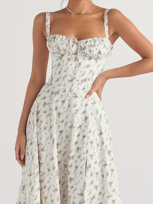 Women's Floral Midi Dress | Elegant Spaghetti Strap Summer Dress