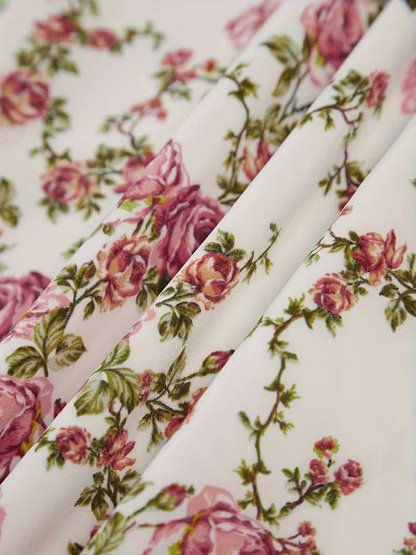 Women's Floral Midi Dress | Elegant Spaghetti Strap Summer Dress