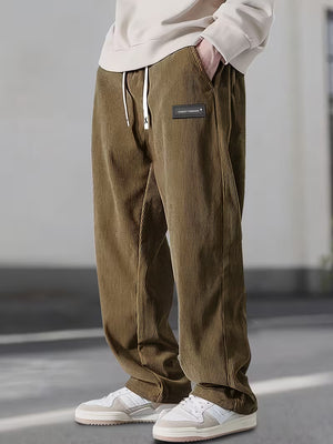 Men's Relaxed Fit Corduroy Trousers | Drawstring Straight-Leg Casual Pants
