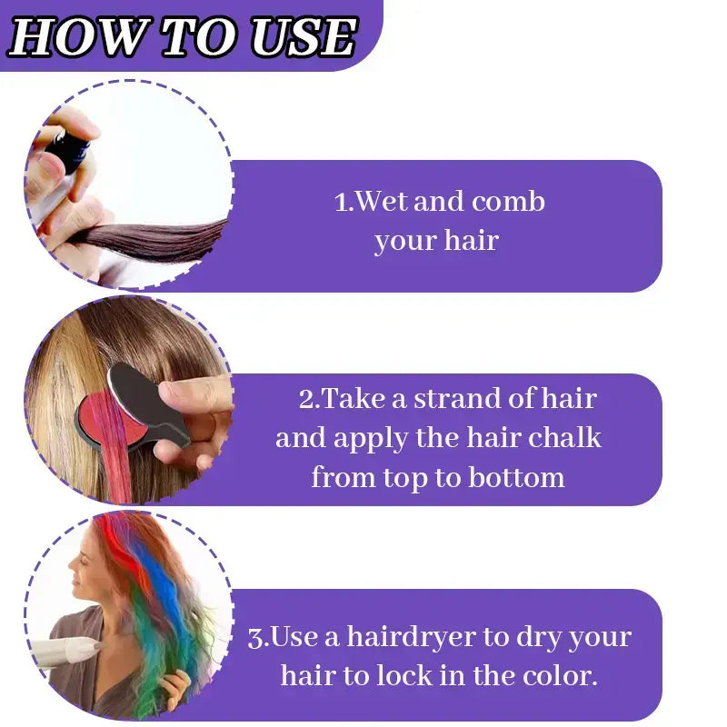 Washable Temporary Hair Chalk – 6 – 12 Vibrant Colors