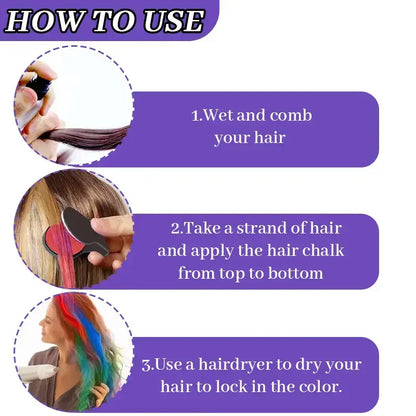 Washable Temporary Hair Chalk – 6 – 12 Vibrant Colors