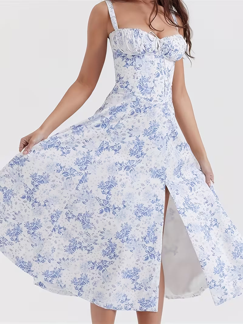 Women's Floral Midi Dress | Elegant Spaghetti Strap Summer Dress