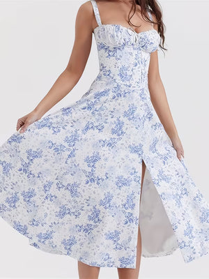 Women's Floral Midi Dress | Elegant Spaghetti Strap Summer Dress