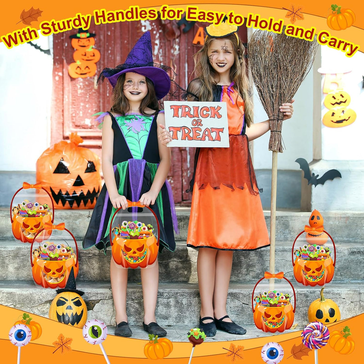 Halloween Treat Bags with Handles | Resealable Pumpkin Candy Bags
