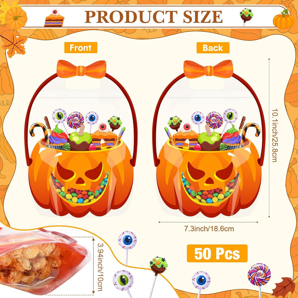 Halloween Treat Bags with Handles | Resealable Pumpkin Candy Bags
