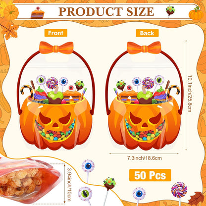 Halloween Treat Bags with Handles | Resealable Pumpkin Candy Bags