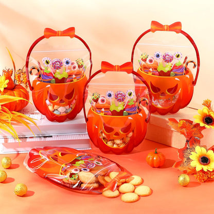 Halloween Treat Bags with Handles | Resealable Pumpkin Candy Bags