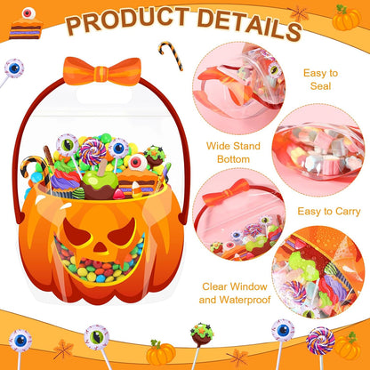 Halloween Treat Bags with Handles | Resealable Pumpkin Candy Bags