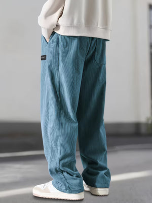 Men's Relaxed Fit Corduroy Trousers | Drawstring Straight-Leg Casual Pants