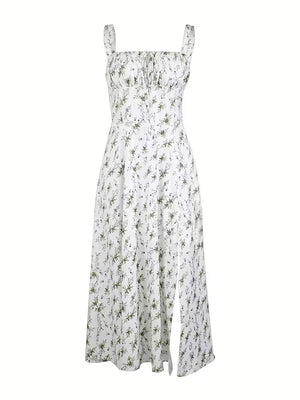 Women's Floral Midi Dress | Elegant Spaghetti Strap Summer Dress