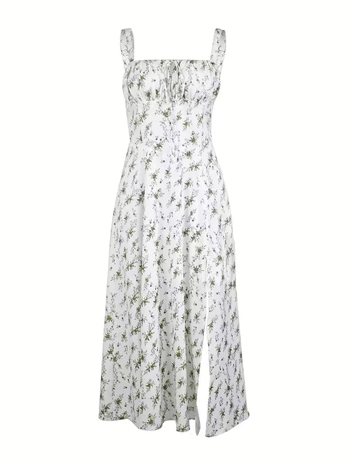 Women's Floral Midi Dress | Elegant Spaghetti Strap Summer Dress