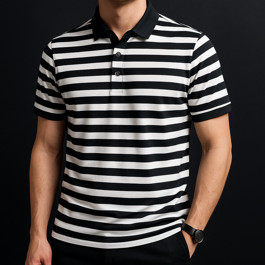 Men's Casual Striped Polo Shirt | Short Sleeve Smart Casual Essential