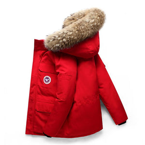 Men's Mid-Length Winter Parka | Warm Hooded Puffer Jacket/Red