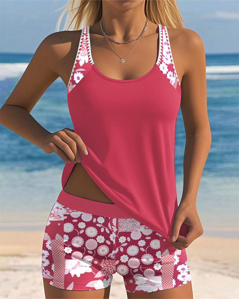 Women Floral Print Tankini Swim Set