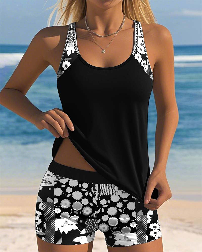 Women Floral Print Tankini Swim Set