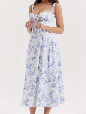 Women's Floral Midi Dress | Elegant Spaghetti Strap Summer Dress