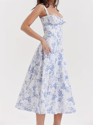 Women's Floral Midi Dress | Elegant Spaghetti Strap Summer Dress