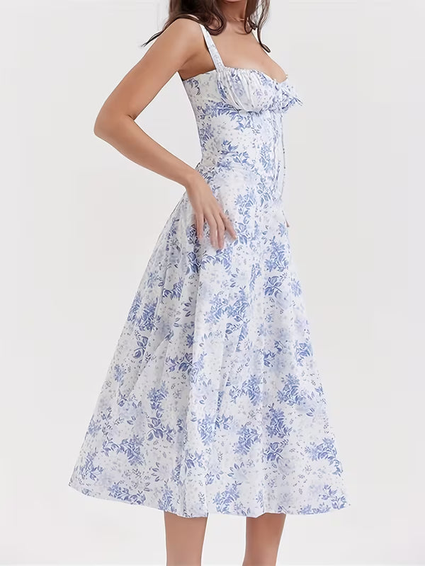 Women's Floral Midi Dress | Elegant Spaghetti Strap Summer Dress