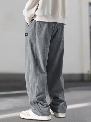 Men's Relaxed Fit Corduroy Trousers | Drawstring Straight-Leg Casual Pants