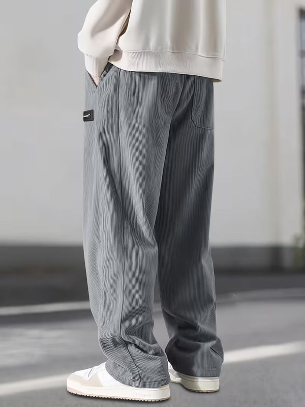 Men's Relaxed Fit Corduroy Trousers | Drawstring Straight-Leg Casual Pants