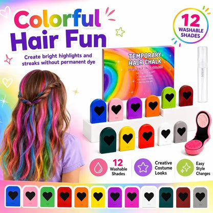 Washable Temporary Hair Chalk – 6 – 12 Vibrant Colors