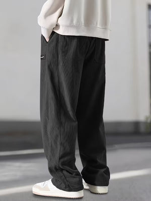 Men's Relaxed Fit Corduroy Trousers | Drawstring Straight-Leg Casual Pants