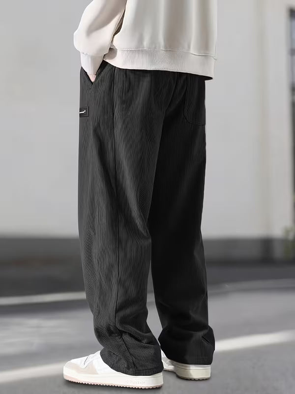 Men's Relaxed Fit Corduroy Trousers | Drawstring Straight-Leg Casual Pants