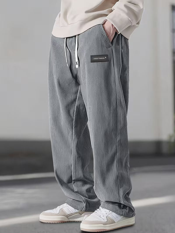 Men's Relaxed Fit Corduroy Trousers | Drawstring Straight-Leg Casual Pants