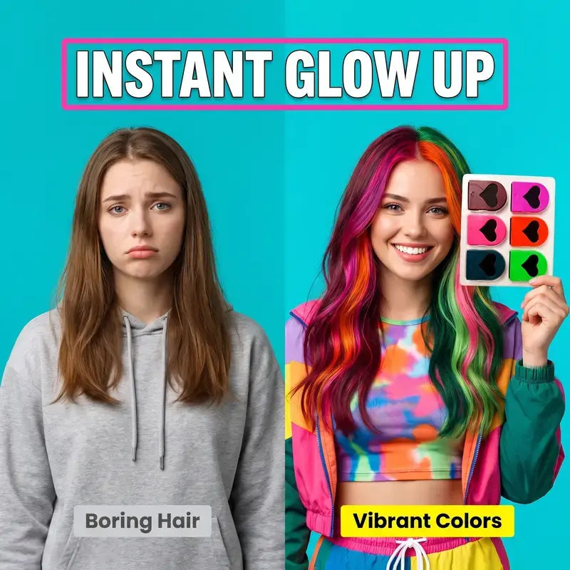 Washable Temporary Hair Chalk – 6 – 12 Vibrant Colors