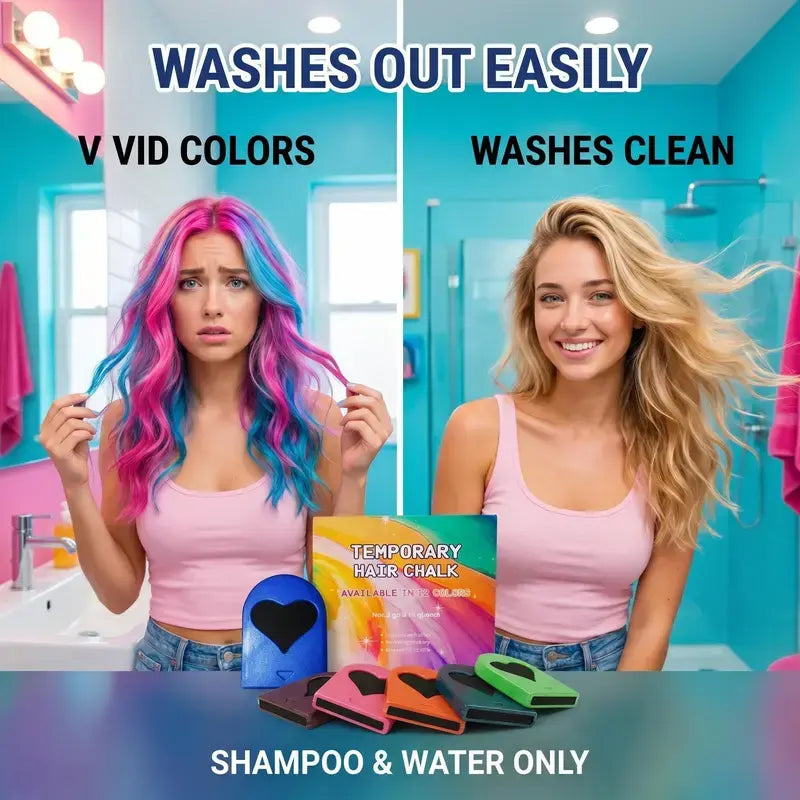 Washable Temporary Hair Chalk – 6 – 12 Vibrant Colors