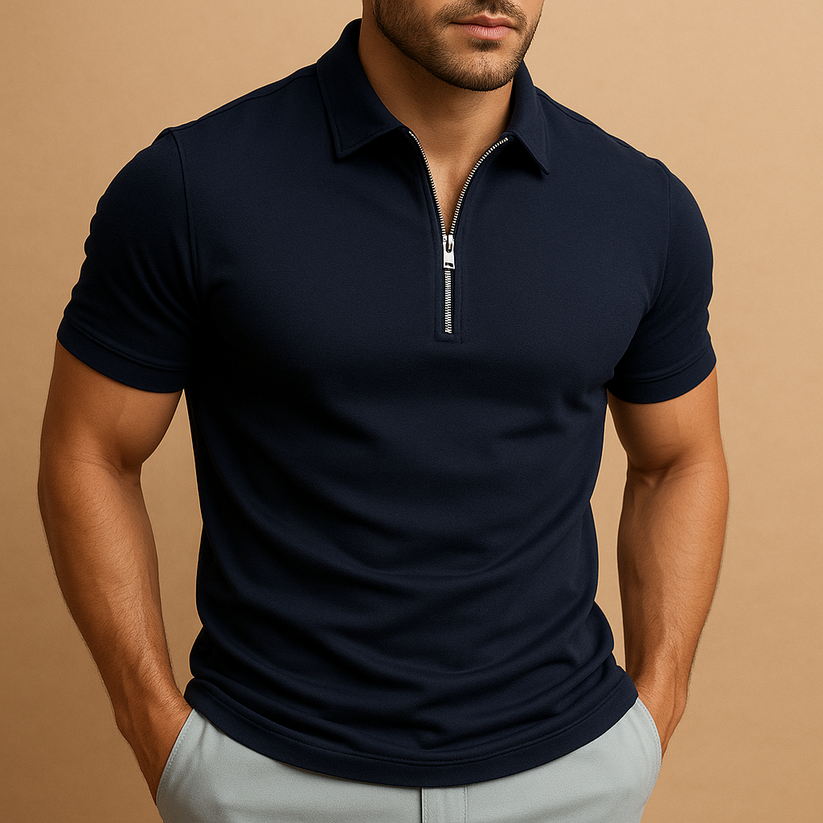 Men's Lightweight Zip Polo Shirt | Smart Casual Slim Fit
