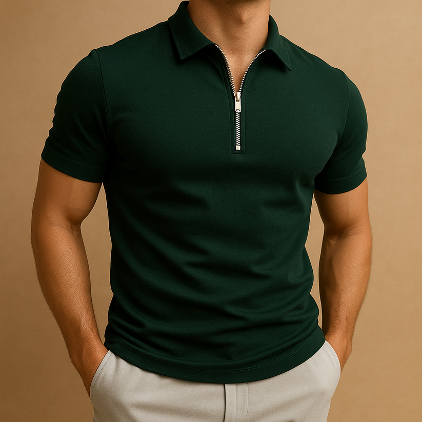 Men's Lightweight Zip Polo Shirt | Smart Casual Slim Fit