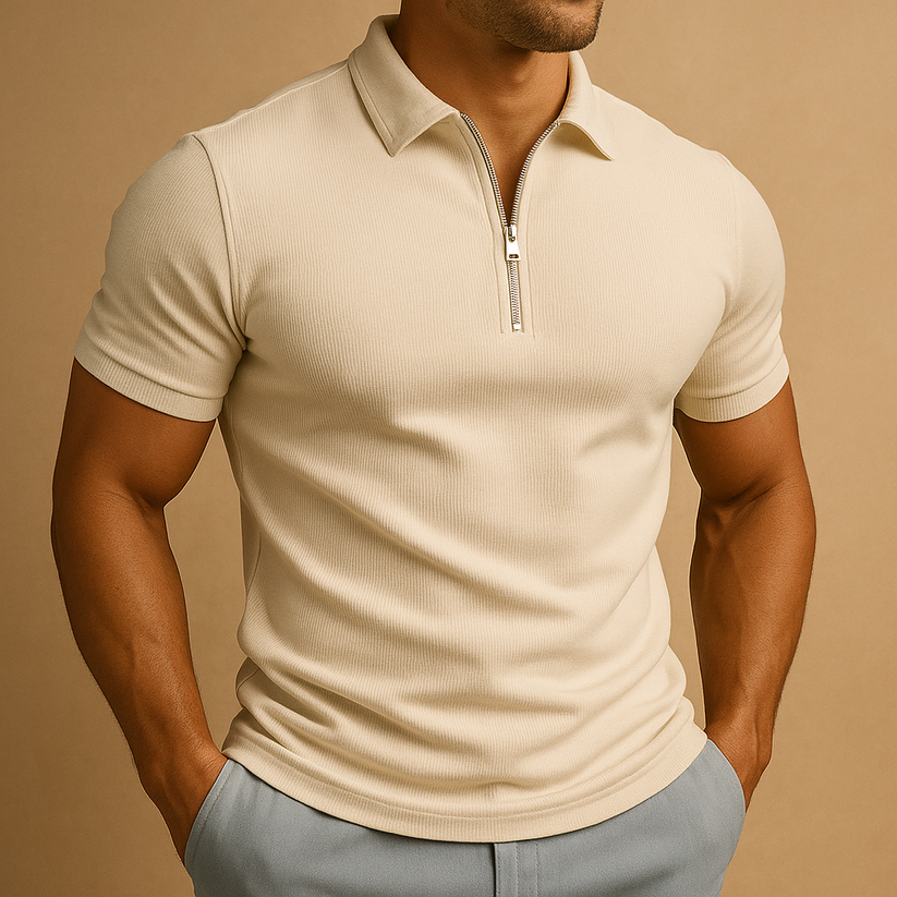 Men's Lightweight Zip Polo Shirt | Smart Casual Slim Fit