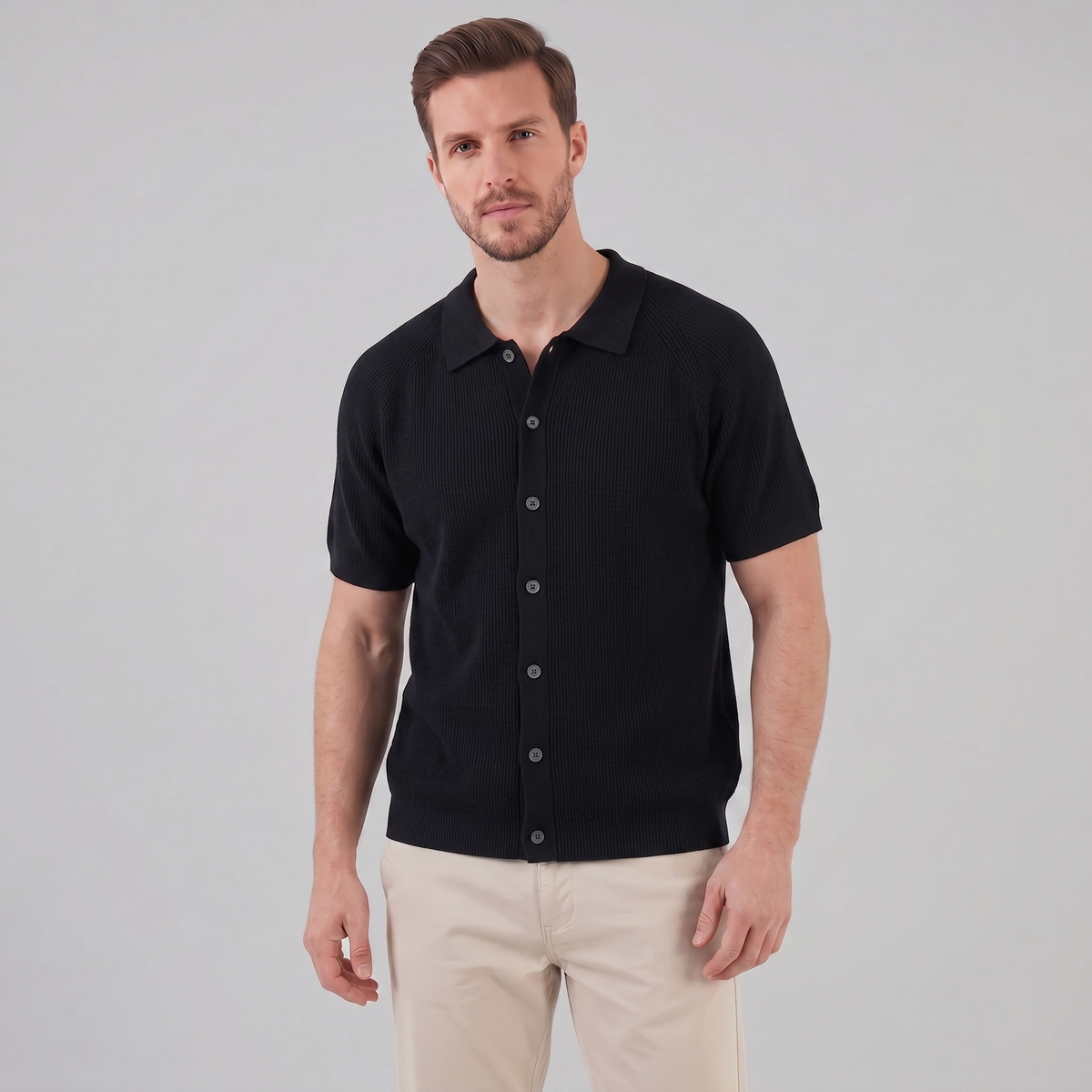 Men's Long Sleeve Button Polo Shirt | Smart Casual Classic Fit